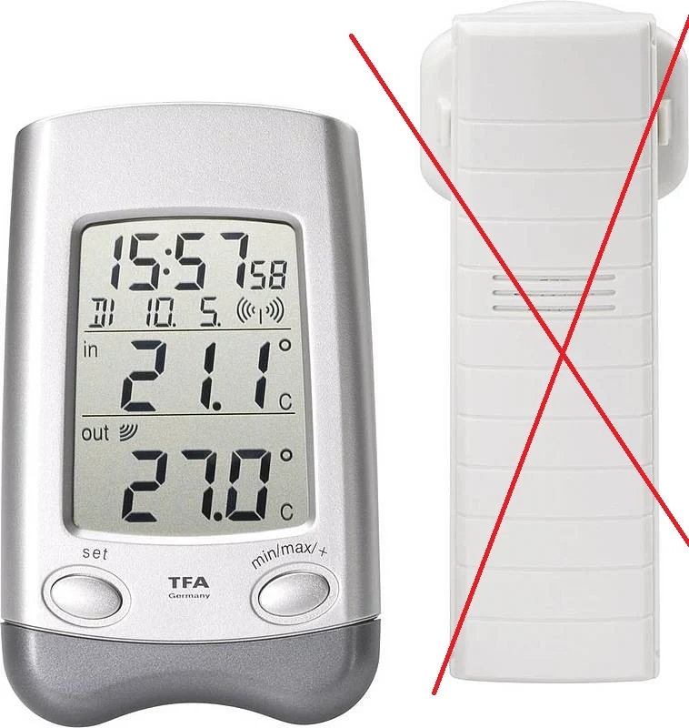 B-Ware TFA Dostmann Funk-Thermometer DuoThermo Funkuhr Thermometer Uhr SIEHE TEXT/FOTO