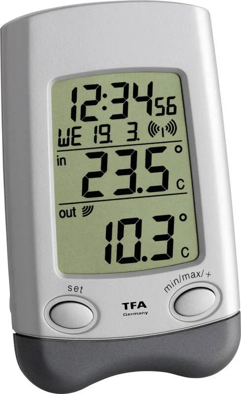 B-Ware TFA Dostmann Funk-Thermometer DuoThermo Funkuhr Thermometer Uhr SIEHE TEXT/FOTO