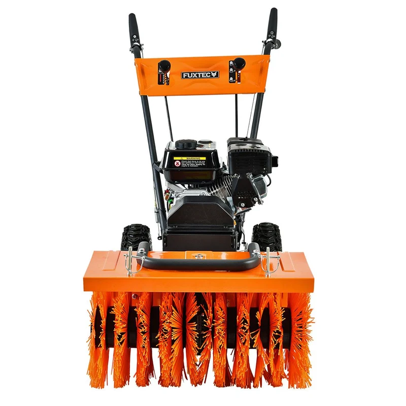 FUXTEC Benzin Kehrmaschine Set FX-KM196-SET3 mit Schneeschild und Kehrgutsammelbehälter
