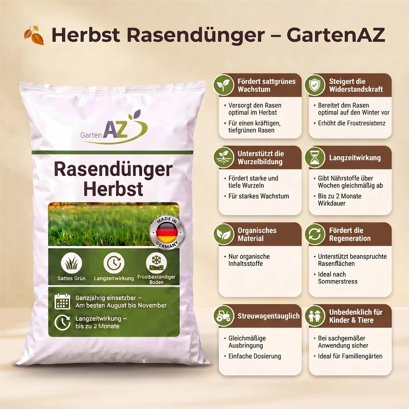 20 kg GartenAZ Organischer Herbstrasendünger mit Langzeitwirkung