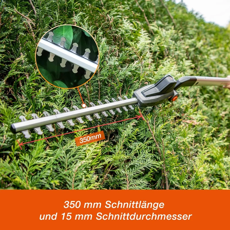 Yard Force iFlex 12V Akku-Heckenschere LH F35 inkl. 4,0 Ah Akku – Urban Gardening Langstiel-Heckenschere (170 cm, neigbarer Kopf, Klicksystem)