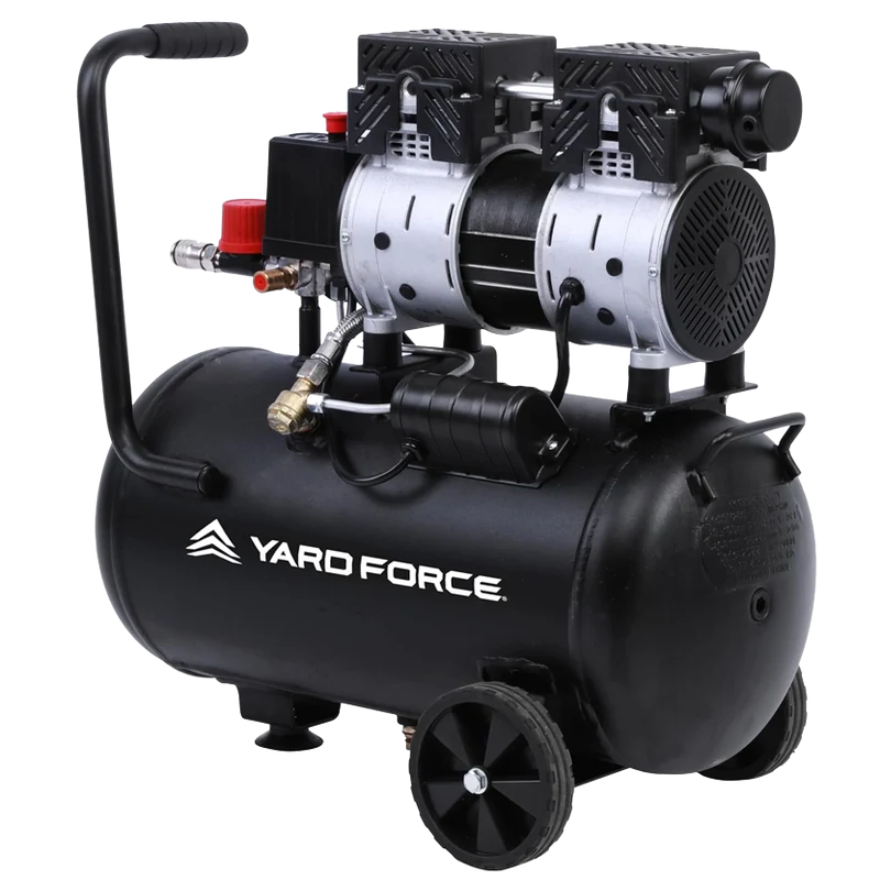 Yard Force EX ARC24 Silent Kompressor (24 L, 8 bar, 750 W) – Flüsterleiser, ölfreier Druckluftkompressor (67 dB) mit Druckregler & Rädern