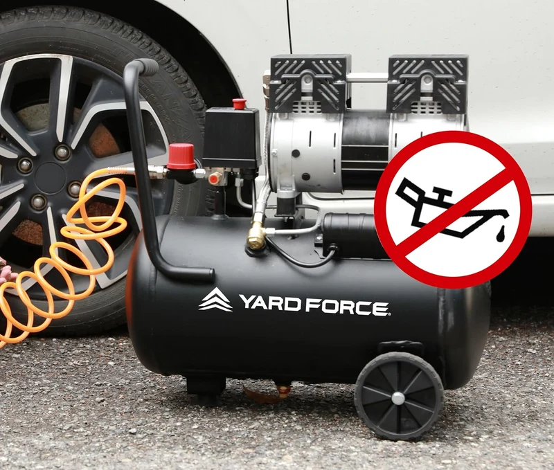 Yard Force EX ARC24 Silent Kompressor (24 L, 8 bar, 750 W) – Flüsterleiser, ölfreier Druckluftkompressor (67 dB) mit Druckregler & Rädern