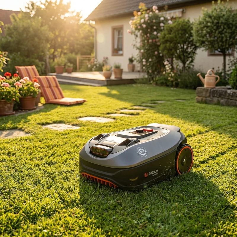 Yard Force 20V Allrad-Mähroboter Revola iVR10 – 4WD, Ohne Begrenzungskabel (RTK+VSLAM), für bis zu 1000 m², 70 % Steigung, 4G/WLAN/Bluetooth