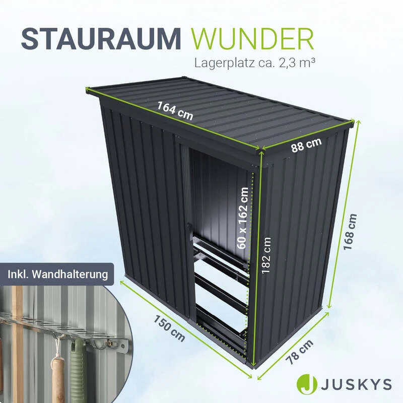 B-Ware Gerätehaus Metall Geräteschuppen dunkelgrau mit Fundamentrahmen 164x88x182cm