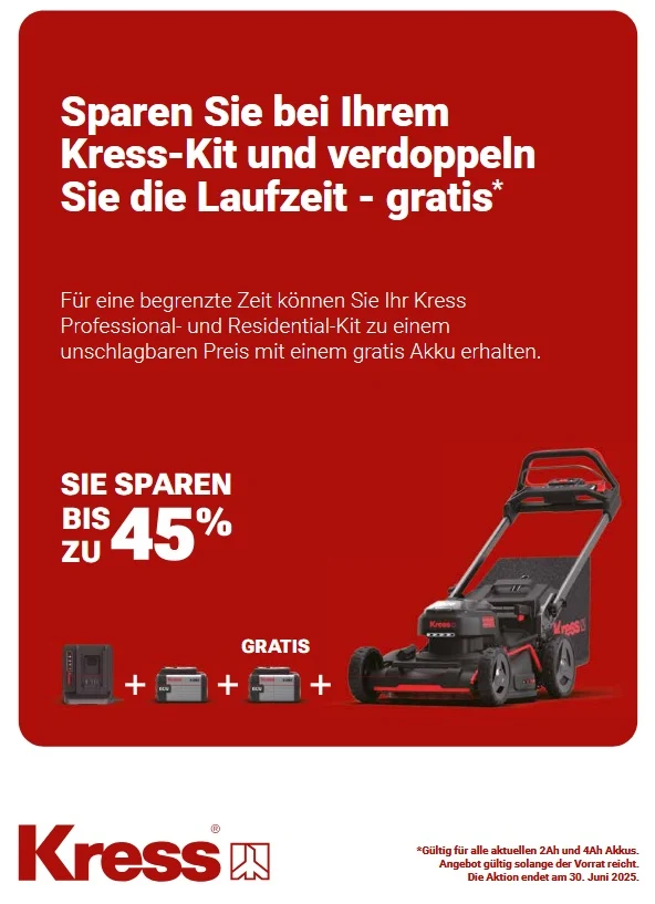 Kress KG756E.9 60 V 46 cm Akku-Rasenmäher bürstenlos - inkl. 5 A Ladegerät und 4 Ah Akku + Gratis 4 Ah Akku