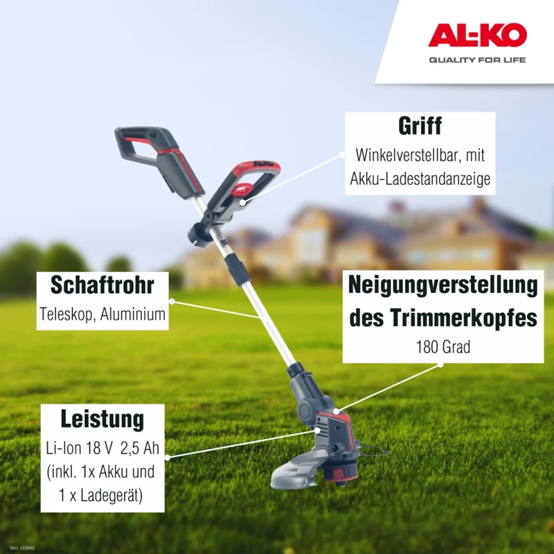 AL-KO 18 V Akku-Rasentrimmer GT 1825 BOSCH HOME AND GARDEN COMPATIBLE - inkl. Akku und Ladegerät