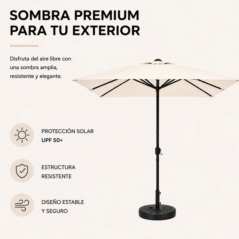 Pack Sombrilla Recta 3m UV Beige + Base Redonda Rellenable