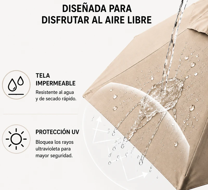 Pack Sombrilla Lateral 3m LED Kaki + Base Modular Cuadrada