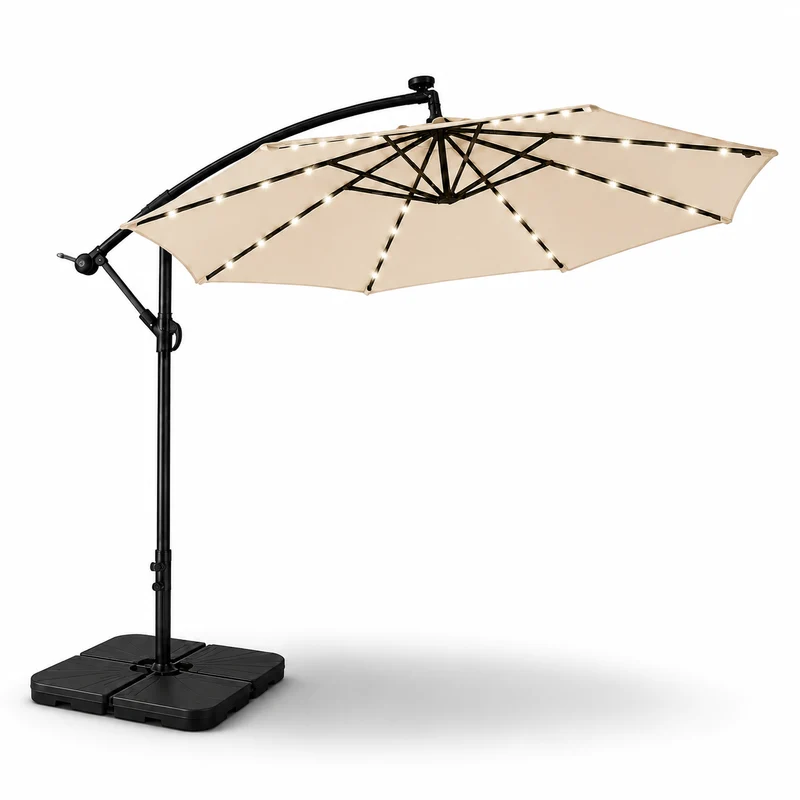 Pack Sombrilla Lateral 3m LED Beige + Base Modular Cuadrada