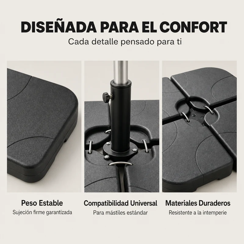 Pack Sombrilla Lateral 3m LED Beige + Base Modular Cuadrada