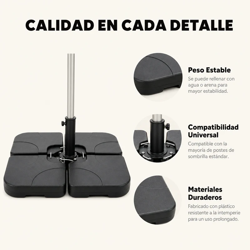 Pack Sombrilla Lateral 3m Kaki + Base Modular Cuadrada