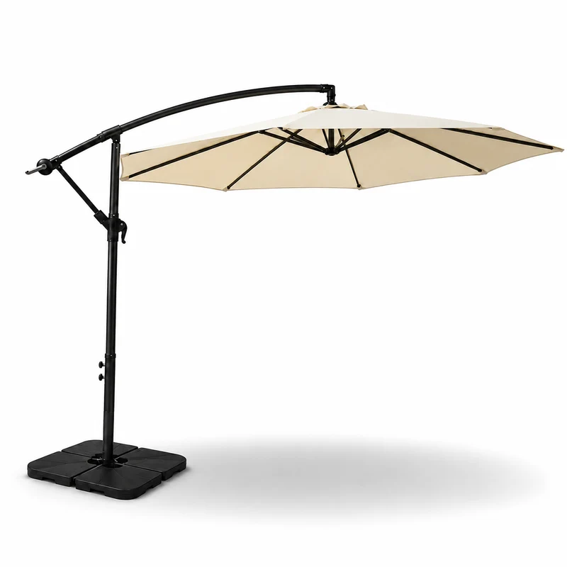 Pack Sombrilla Lateral 3m Beige + Base Modular Cuadrada