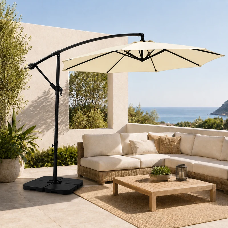 Pack Sombrilla Lateral 3m Beige + Base Modular Cuadrada