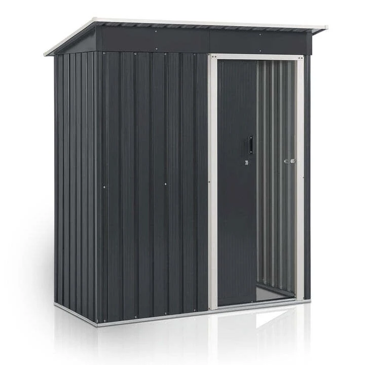 B-Ware Gerätehaus Metall Geräteschuppen Anthrazit mit Fundamentrahmen 164x88x182cm