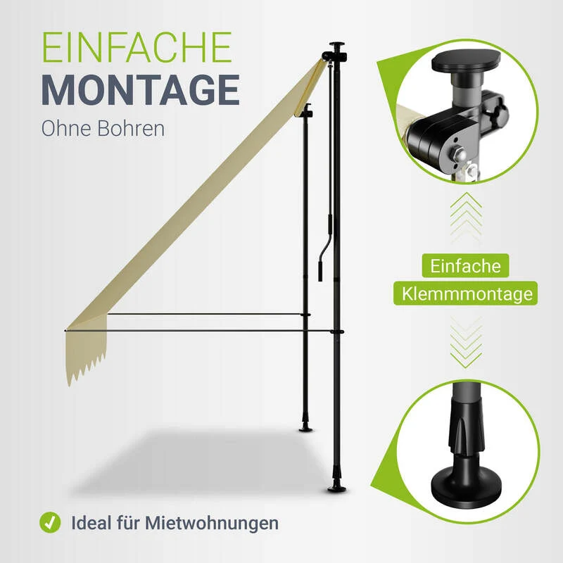 B-Ware Klemmmarkise Kapstadt Sonnenschutz Handkurbel UV-beständig 200x120cm beige