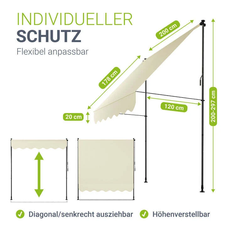 B-Ware Klemmmarkise Kapstadt Sonnenschutz Handkurbel UV-beständig 200x120cm beige