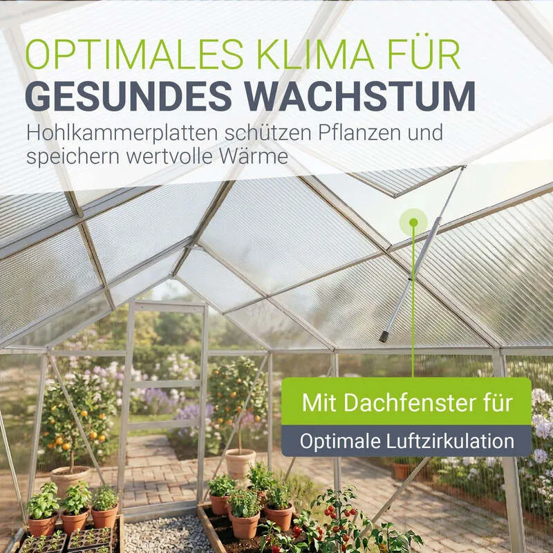 B-Ware Aluminium Gewächshaus Gewächshaus mit Fundament 190x253cm für Pflanzenpflege
