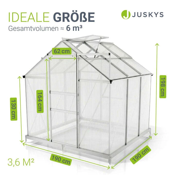 B-Ware Aluminium Gewächshaus Gewächshaus mit Fundament 190x253cm für Pflanzenpflege