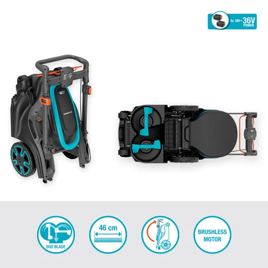 PowerMax Duo 46/36V Akku-Rasenmäher mit zwei Messern und POWER FOR ALL-Akku