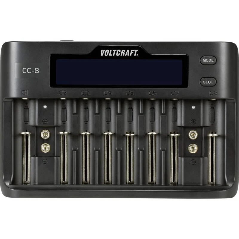 B-Ware Voltcraft Rundzellen-Ladegerät CC-8 LiIon NiMH NiCd 10 Schacht Ladegerät 2000mA