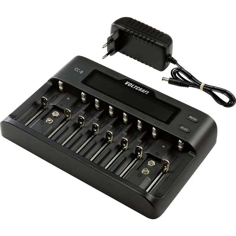 B-Ware Voltcraft Rundzellen-Ladegerät CC-8 LiIon NiMH NiCd 10 Schacht Ladegerät 2000mA