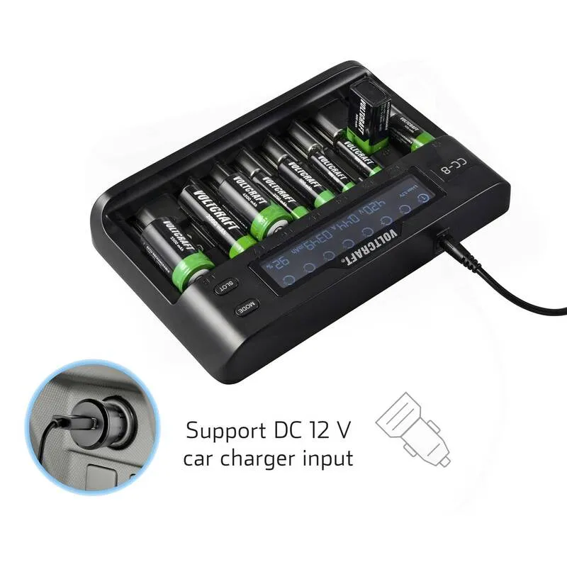 B-Ware Voltcraft Rundzellen-Ladegerät CC-8 LiIon NiMH NiCd 10 Schacht Ladegerät 2000mA