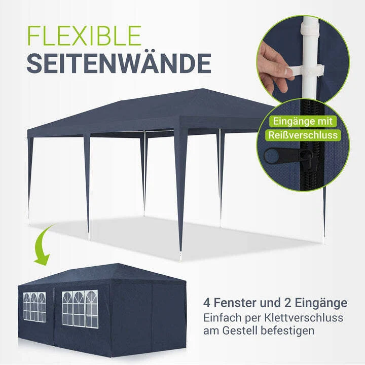 B-Ware Partyzelt 3x6m Gartenzelt blau mit Dach und Seitenwänden Heringe Seile Zubehör