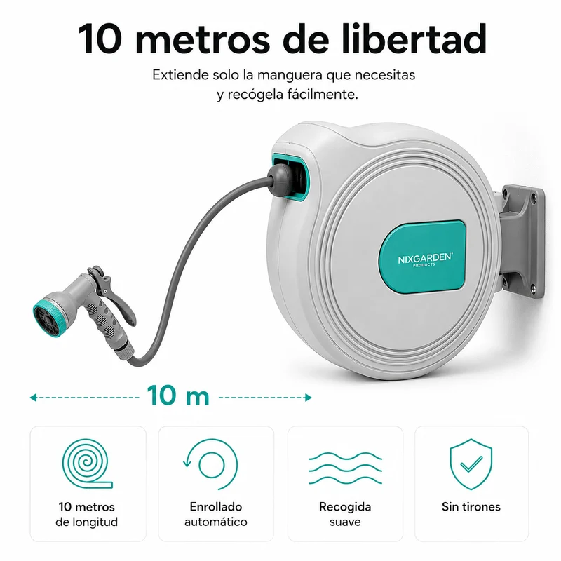 Enrollador De Manguera Automático 10 m Con Soporte De Pared