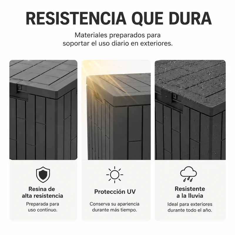 Arcón De Almacenaje Exterior Impermeable 130 L Con Tapa Reforzada