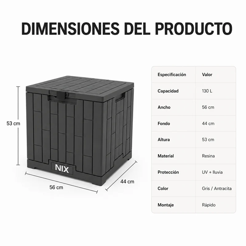 Arcón De Almacenaje Exterior Impermeable 130 L Con Tapa Reforzada