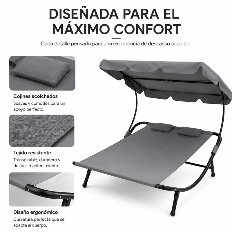 Tumbona Doble de Jardín Balancín con Parasol Ajustable