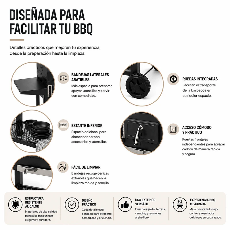 Barbacoa de Carbón Doble Cámara con Ventilación Regulable