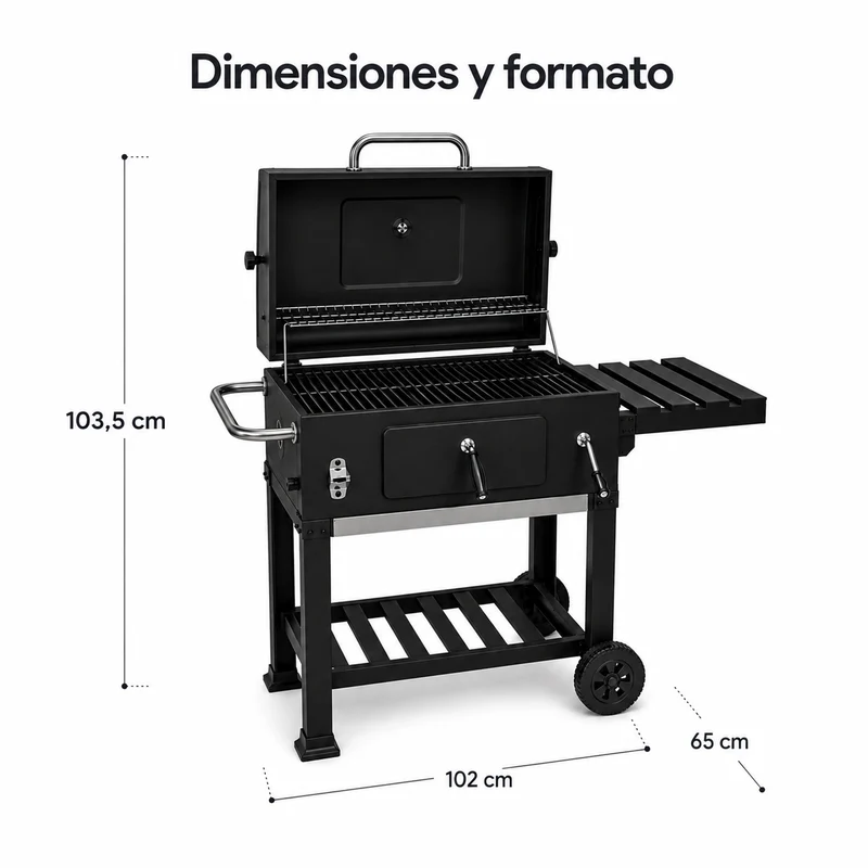 Barbacoa de Carbón Con Tapa y Carro Auxiliar