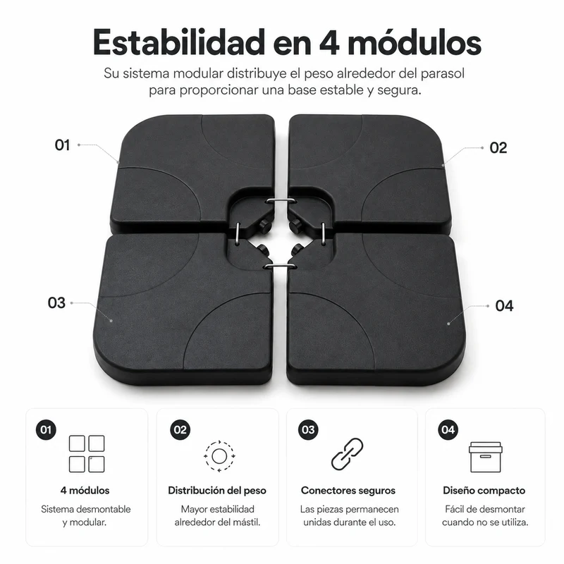 Base Modular Para Sombrilla 4 Piezas Rellenable Negro