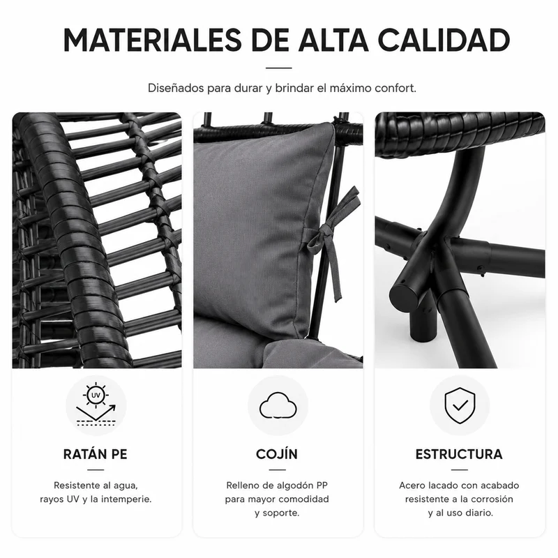 Silla Colgante Doble Huevo 2 Personas Gris