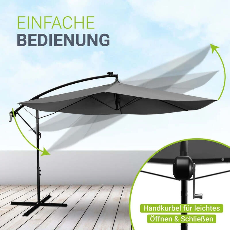 B-Ware Ampelschirm Garten Ampelschirm Brazil Sonnenschirm mit Kurbel grau 300cm Ø
