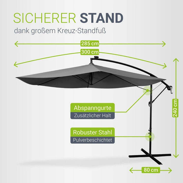 B-Ware Ampelschirm Garten Ampelschirm Brazil Sonnenschirm mit Kurbel grau 300cm Ø