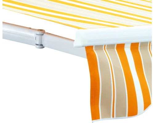 B-Ware Gelenkarm-Markise 5x3m orange-grau gestreift UV-beständig Handkurbel