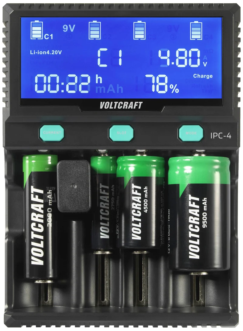 B-Ware VOLTCRAFT IPC-4 Rundzellen-Ladegerät für LiIon NiMH NiCd AA AAA