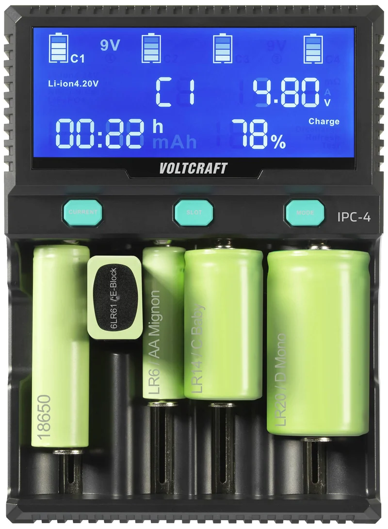 B-Ware VOLTCRAFT IPC-4 Rundzellen-Ladegerät für LiIon NiMH NiCd AA AAA