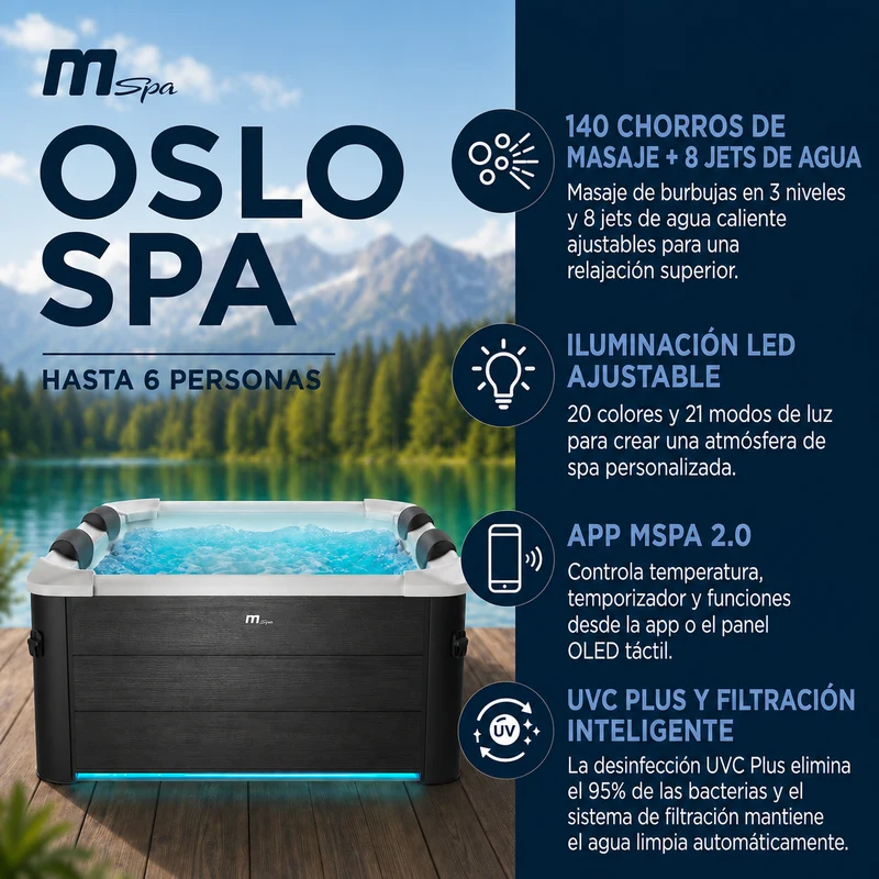 Mspa - Spa rígido cuadrado Oslo Plus 4-6 personas