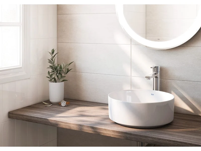 Roca - Grifo cromado de lavabo caño alto con cuerpo liso y desagüe click-clack Naia A5A3796C00