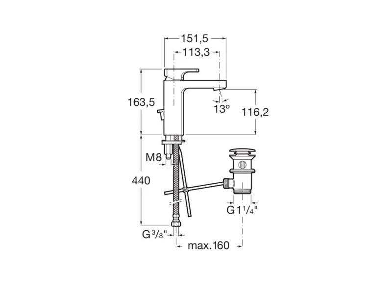 Roca - Mezclador monomando cromado para lavabo con cuerpo liso y desagüe click-clack L90 A5A3F01C00
