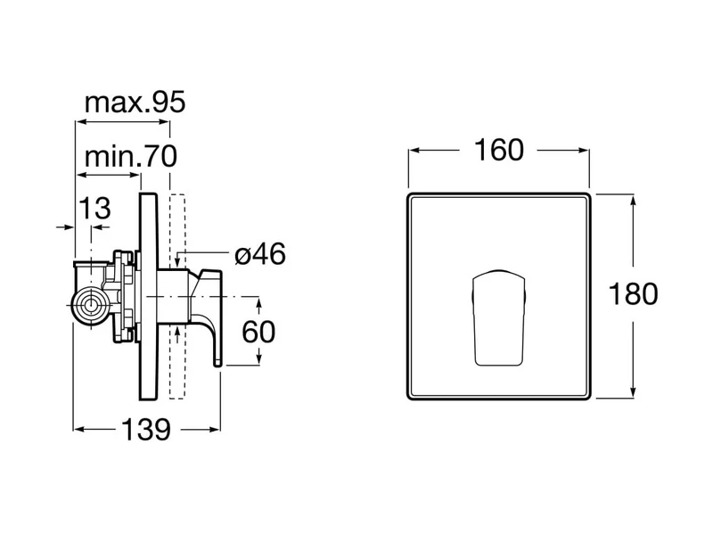 Roca - Mezclador monomando empotrable de 1/2" L90 A5A2B01C00