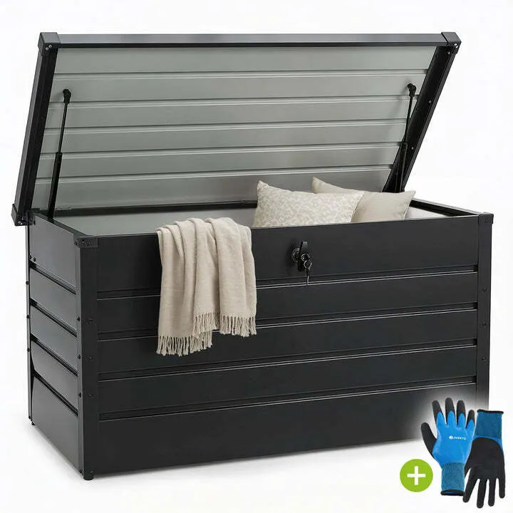 B-Ware Metall Auflagenbox Limani wasserdichte Gartenbox 380 L rostfrei anthrazit