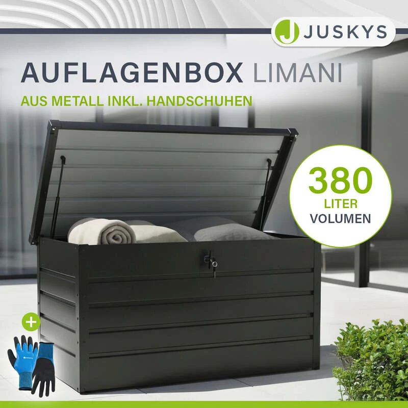 B-Ware Metall Auflagenbox Limani wasserdichte Gartenbox 380 L rostfrei anthrazit