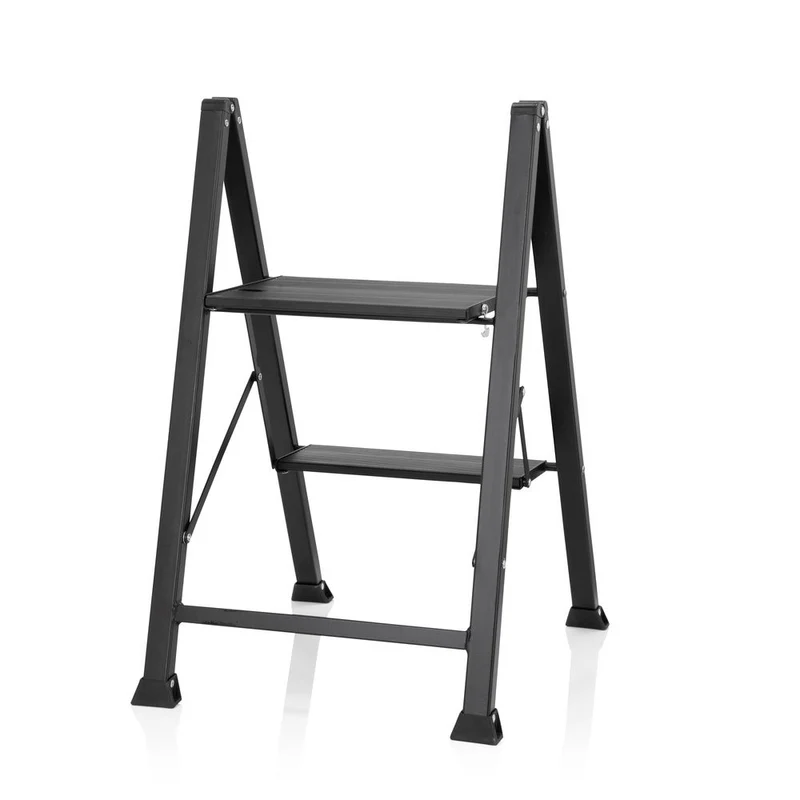 B-Ware hjh OFFICE Klapptritt SOLID W5 Aluminium schwarz 2 Stufen Leiter Doppelleiter