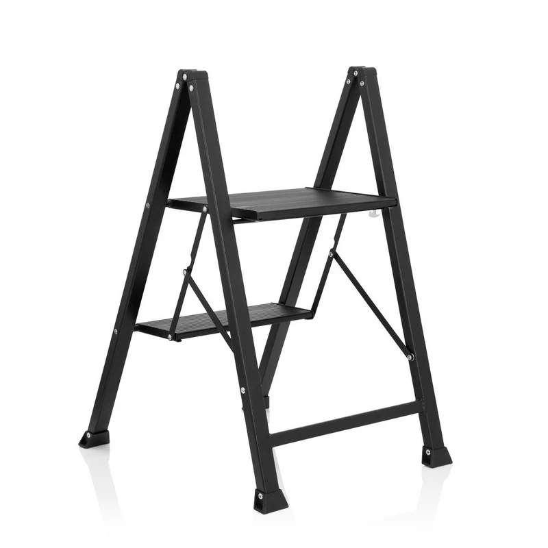 B-Ware hjh OFFICE Klapptritt SOLID W5 Aluminium schwarz 2 Stufen Leiter Doppelleiter