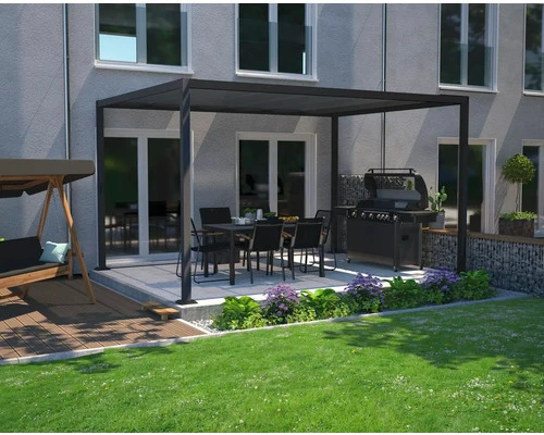 B-Ware GARDEN PLACE Pavillon Gartenpavillon Aluminium grau Terrasse Sonnenschutz 3x4 m